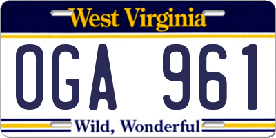 WV license plate OGA961
