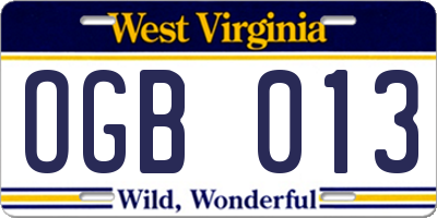 WV license plate OGB013