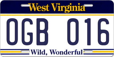 WV license plate OGB016