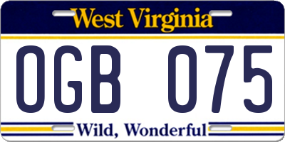 WV license plate OGB075