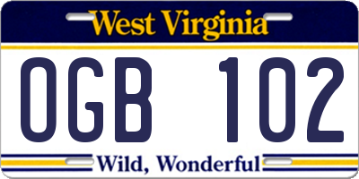 WV license plate OGB102