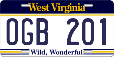 WV license plate OGB201
