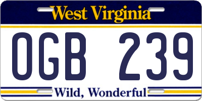 WV license plate OGB239