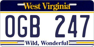 WV license plate OGB247
