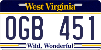 WV license plate OGB451