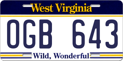 WV license plate OGB643
