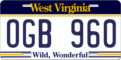 WV license plate OGB960