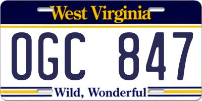 WV license plate OGC847