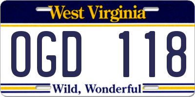 WV license plate OGD118