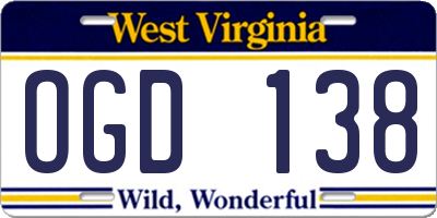 WV license plate OGD138