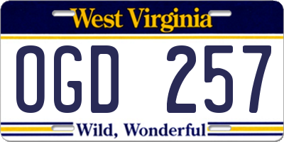 WV license plate OGD257
