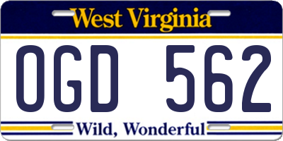 WV license plate OGD562