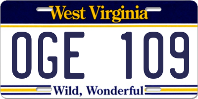 WV license plate OGE109