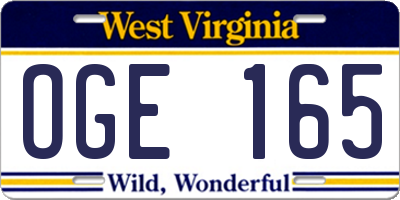 WV license plate OGE165