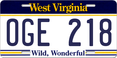 WV license plate OGE218
