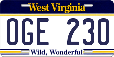 WV license plate OGE230