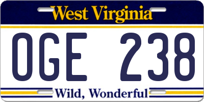 WV license plate OGE238