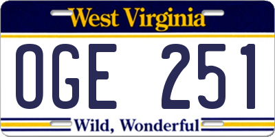 WV license plate OGE251