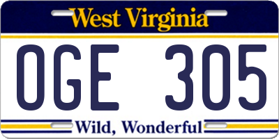 WV license plate OGE305