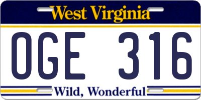 WV license plate OGE316
