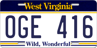 WV license plate OGE416