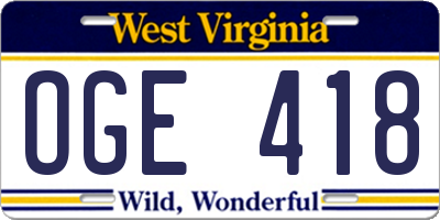 WV license plate OGE418