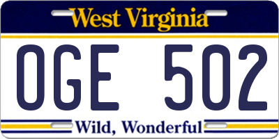 WV license plate OGE502