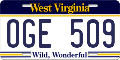 WV license plate OGE509