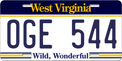 WV license plate OGE544
