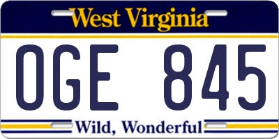 WV license plate OGE845