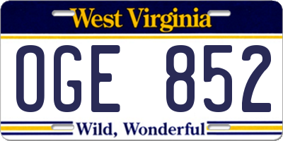 WV license plate OGE852