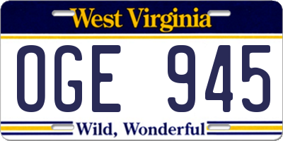 WV license plate OGE945