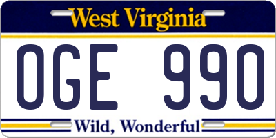 WV license plate OGE990