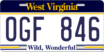 WV license plate OGF846