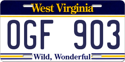 WV license plate OGF903