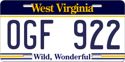 WV license plate OGF922