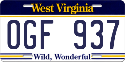 WV license plate OGF937