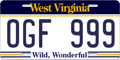 WV license plate OGF999