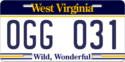 WV license plate OGG031