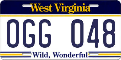 WV license plate OGG048
