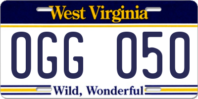 WV license plate OGG050