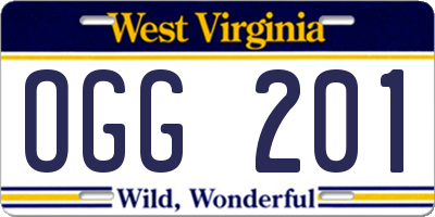 WV license plate OGG201