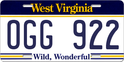 WV license plate OGG922