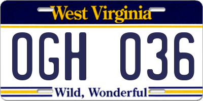 WV license plate OGH036
