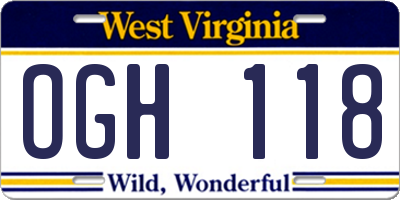 WV license plate OGH118