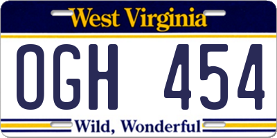 WV license plate OGH454