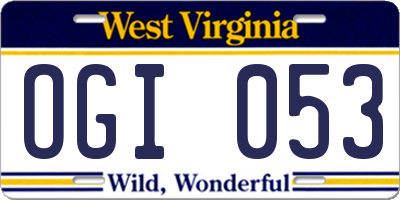 WV license plate OGI053