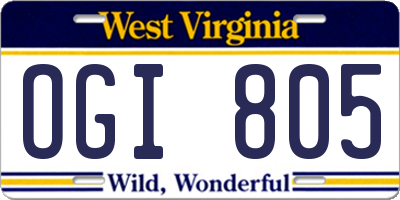 WV license plate OGI805