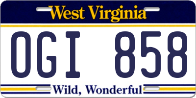 WV license plate OGI858
