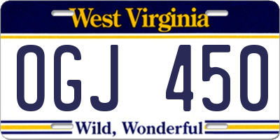 WV license plate OGJ450